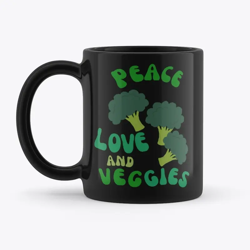 Peace, Love and Veggies Broc. Coffee Mug